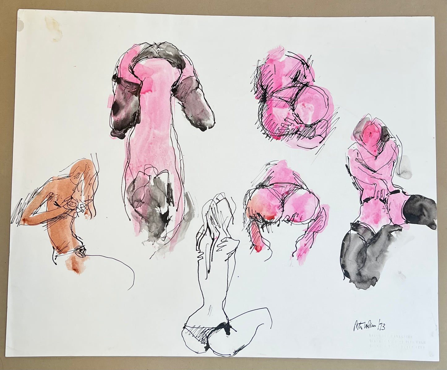Six exotic nude studies in watercolour, signed, Peter Collins ARCA, 1973
