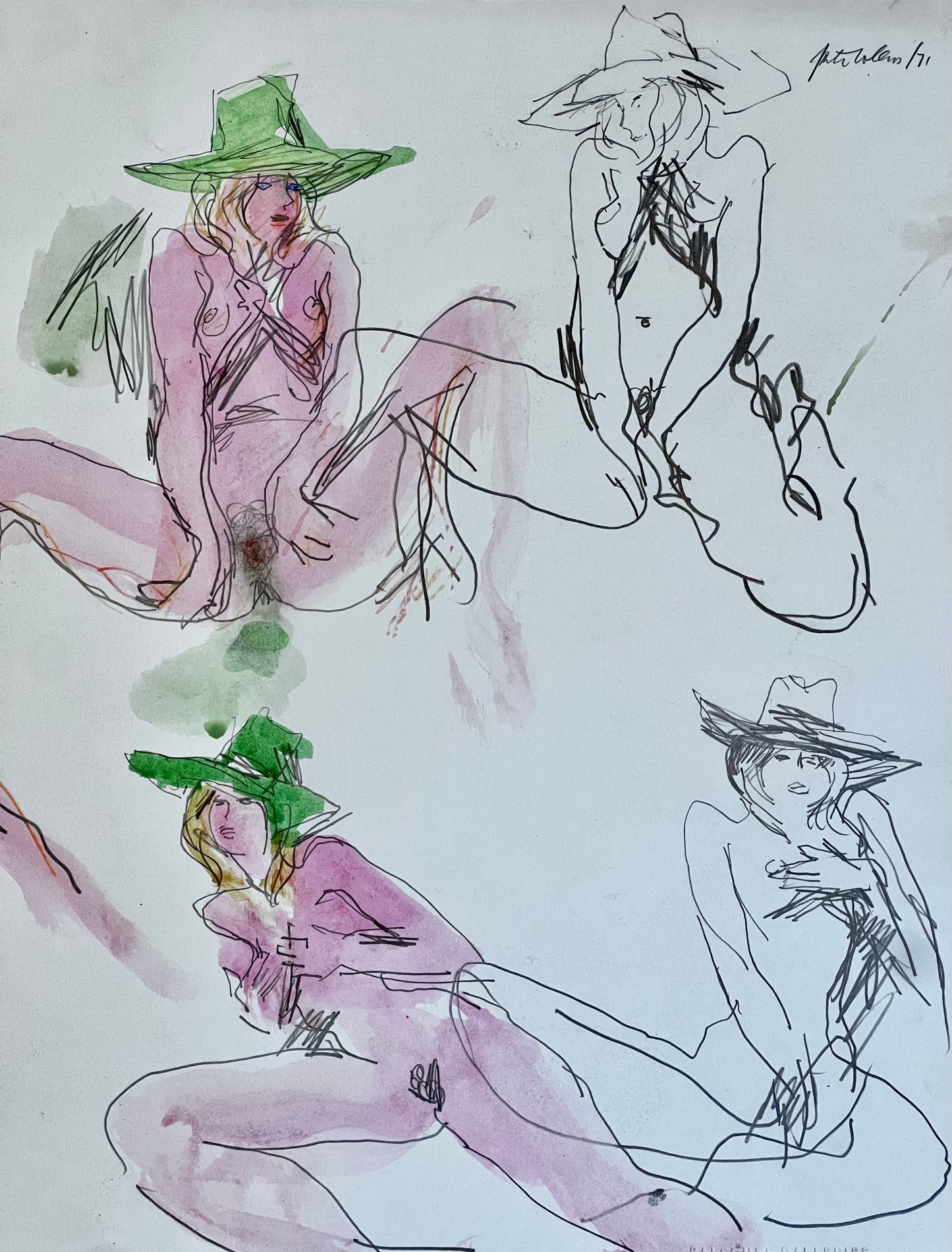 An exotic nude study with hat, signed, Peter Collins ARCA, 1971, Balcombe Galleries