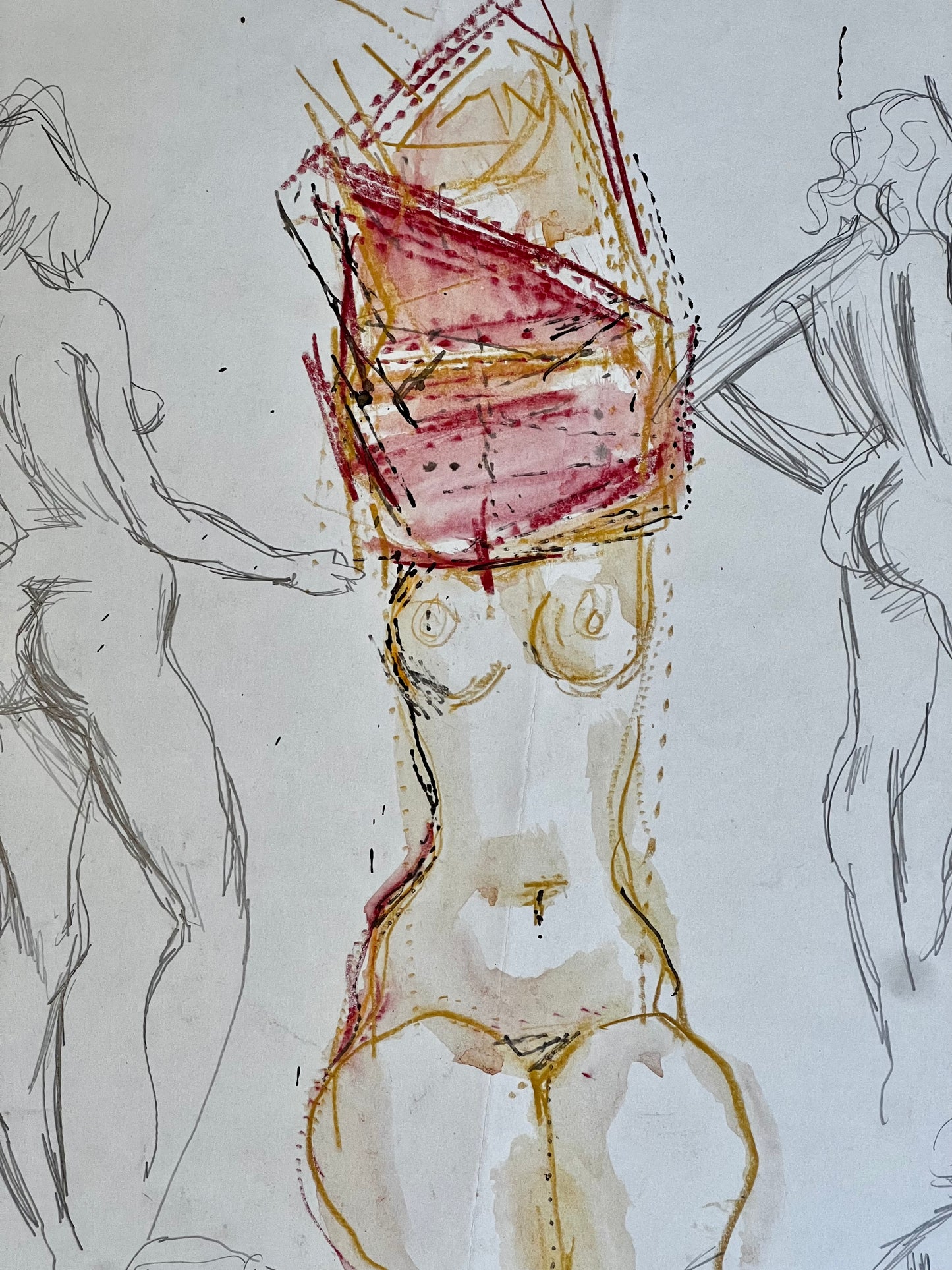 An undressing nude study, watercolour, signed Peter Collins ARCA
