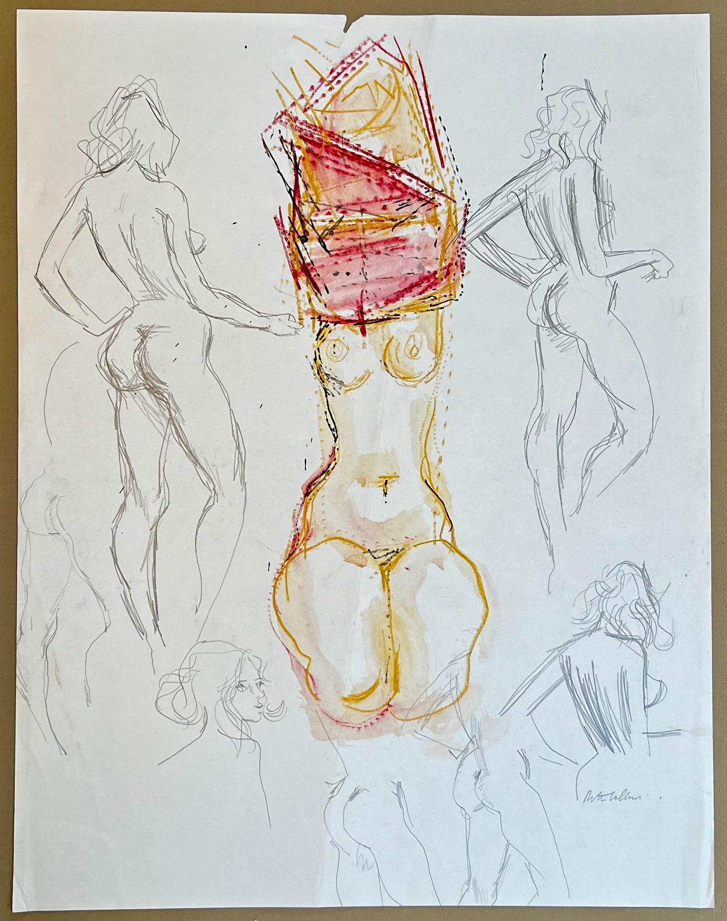 An undressing nude study, watercolour, signed Peter Collins ARCA
