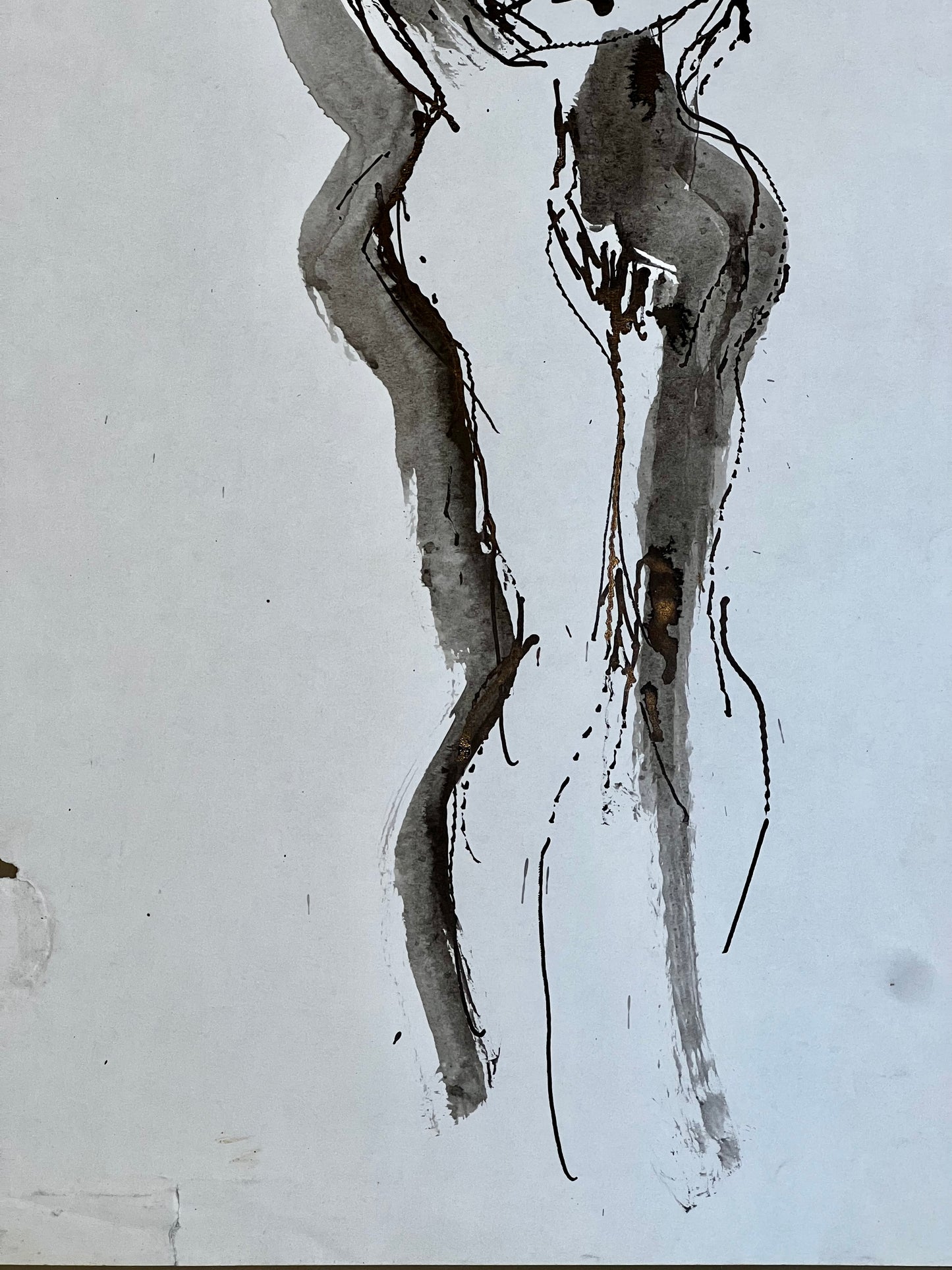 A nude study in pen & ink, black and white female embrace, Peter Collins ARCA