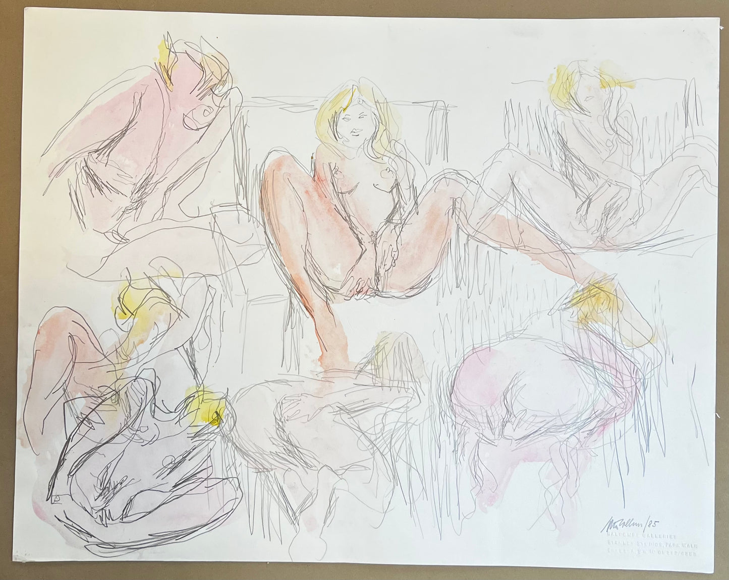 An exotic nude study, pencil & watercolour, Signed, Peter Collins ARCA, 1985, Balcombe Galleries