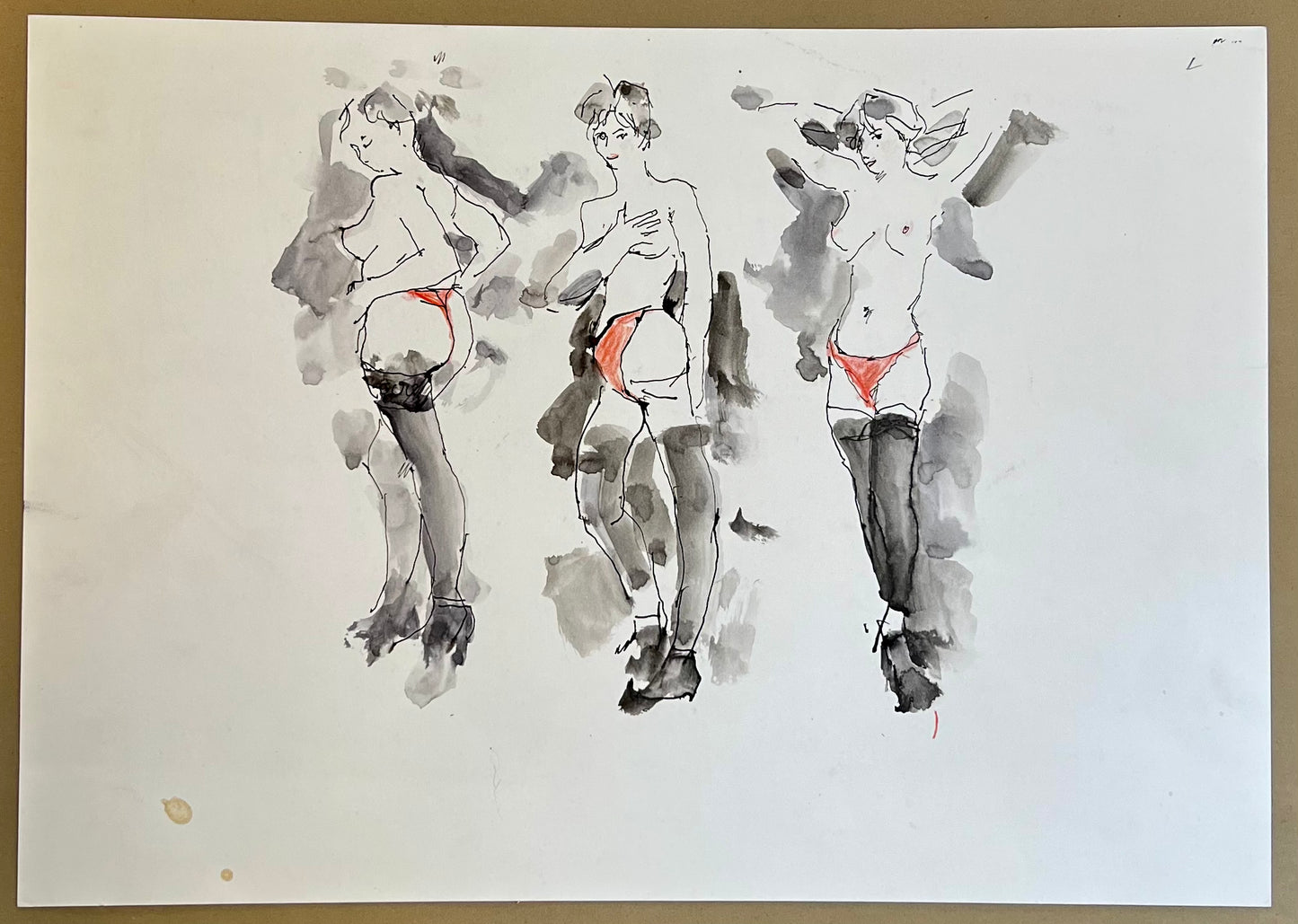 A nude study in stockings & red knickers, Peter Collins ARCA