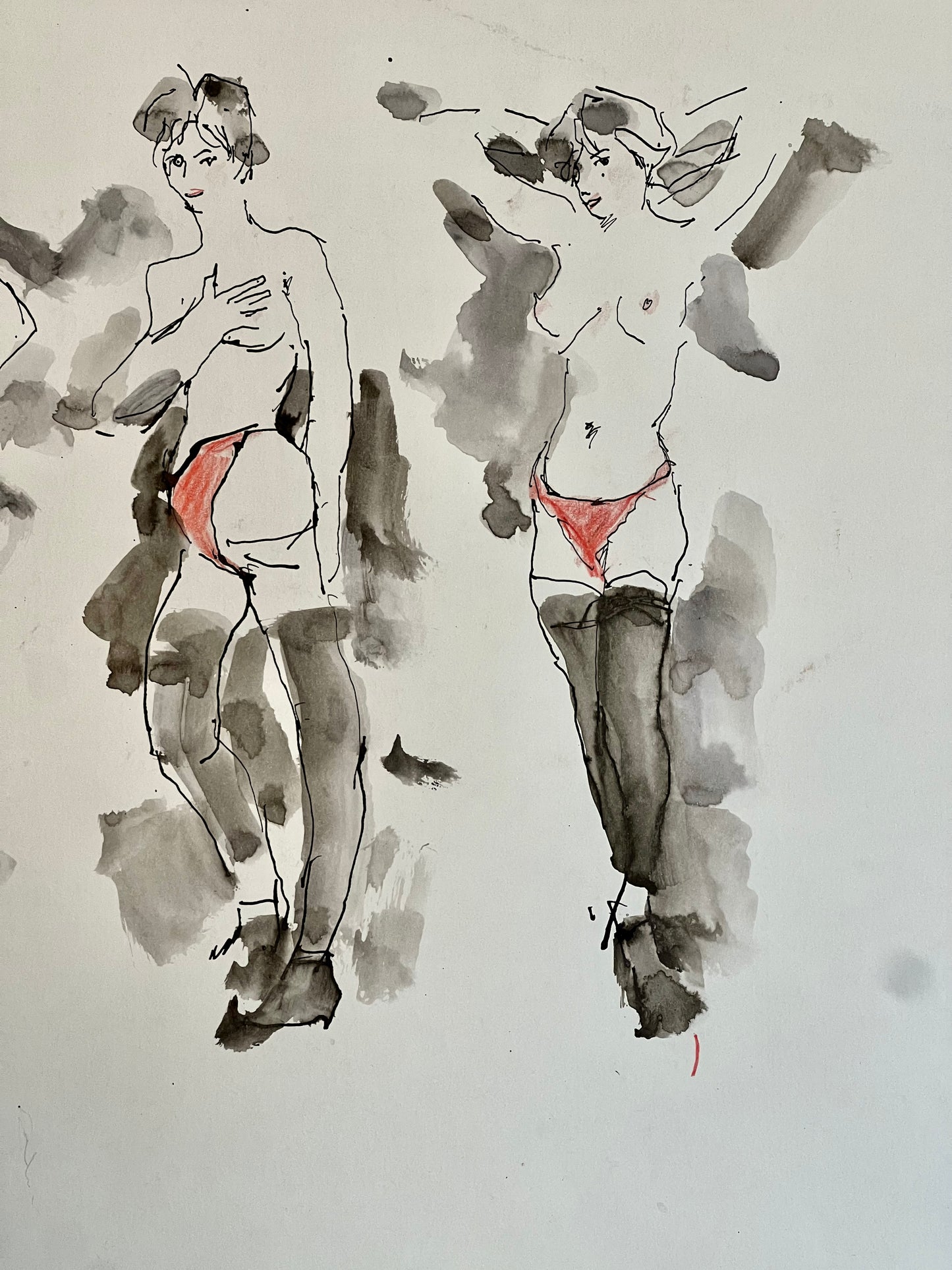 A nude study in stockings & red knickers, Peter Collins ARCA