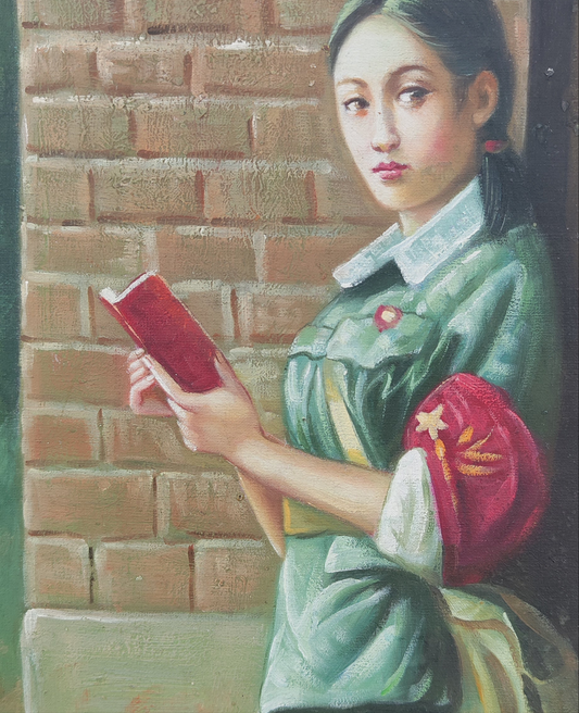 Chinese soldier girl, oil painting, framed