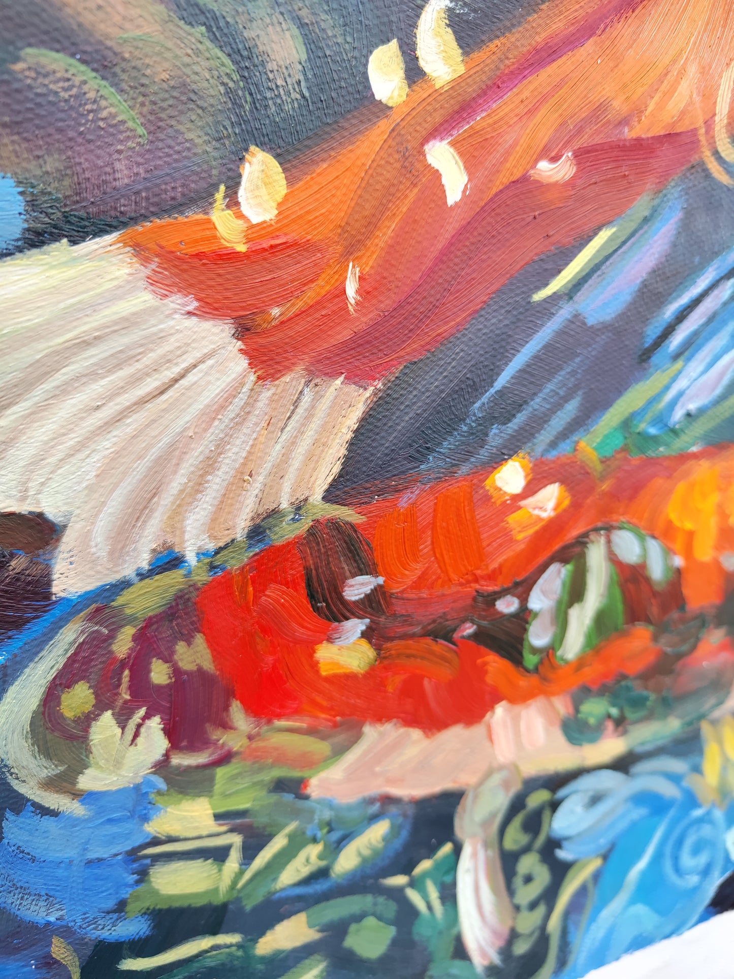 Koi Pool, Xian - Contemporary Chinese Original Oil Painting