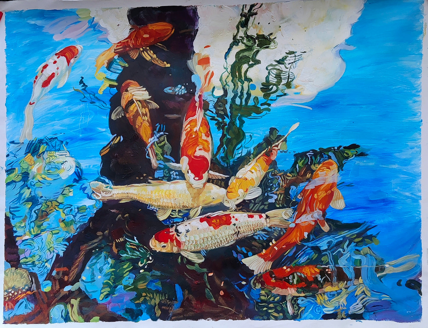 Koi Pool, Xian - Contemporary Chinese Original Oil Painting